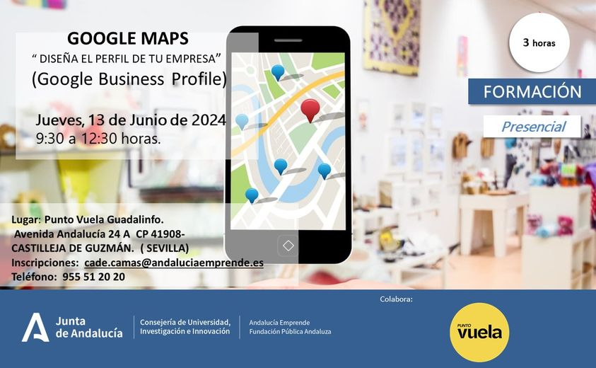 Es mañana‼️

🆕Curso 𝐆𝐎𝐎𝐆𝐋𝐄 𝐌𝐀𝐏𝐒 "Diseña el perfil de tu empresa" (Google Business Profile) organizado por #CadeCamas

🗓️13 Junio
📍Punto Vuela Guadalinfo. Avda. Andalucía 24 A, Castilleja de G.
📝acortar.link/eoBiwI

#territorioemprende <a href="/aemprende/">Andalucía Emprende</a> <a href="/AndaluciaVuela/">Andalucía Vuela</a>