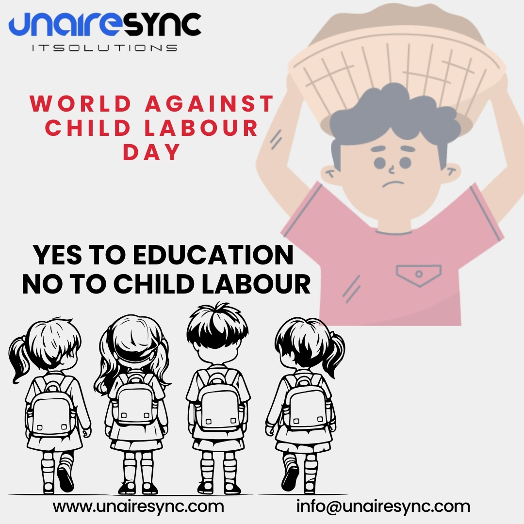 UnaireSync's tweet photo. Join Unaire Sync IT Solutions in raising awareness on World Day Against Child Labour. Let's unite to protect every child's right to a safe and nurturing childhood. Together, we can make a difference! 🌍🚫 #EndChildLabour #ChildLabourAwareness #ProtectChildhood #GlobalGoals https://t.co/j7Bm7QAs02