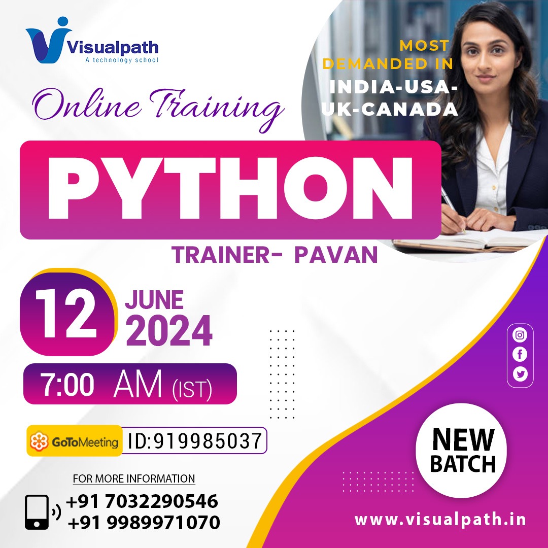 VisualpathPro's tweet photo. Join Now: https://t.co/LR3uCjHo4q
Attend Online #Newbatch On #Python 
Batch on: 12th June, 2024 @ 7:00 AM (IST)
Call us: +919989971070
WhatsApp: https://t.co/7d1LozmUsK
Visit: https://t.co/DyuzkvD7Em 
#python #online #training #corepython #software https://t.co/E5z4LfnL5l