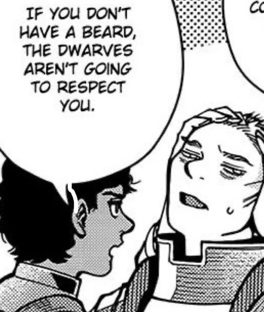 my older kabru design growing a really pathetic beard came from this, he wanted dwarven dignitaries to listen to him so he tried growing facial hair but struggled for about 10+ years. marcille was always in his ear begging him to shave it bc it looks terrible 
