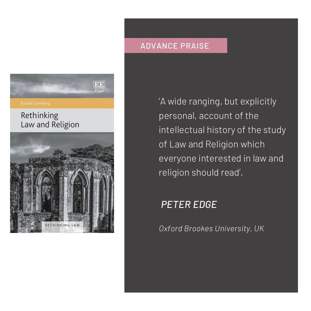 sandbergrlaw's tweet photo. Now in stock from @ElgarPublishing @Elgar_Law 

Why Law and Religion scholarship needs a rethink and what could be learnt from the fields of Legal History, Legal Geography, Law and Gender &amp; Law and Race 

https://t.co/F7O2yStewx

Thanks to @edge_law for his kind comments. https://t.co/02iDzY0WfO