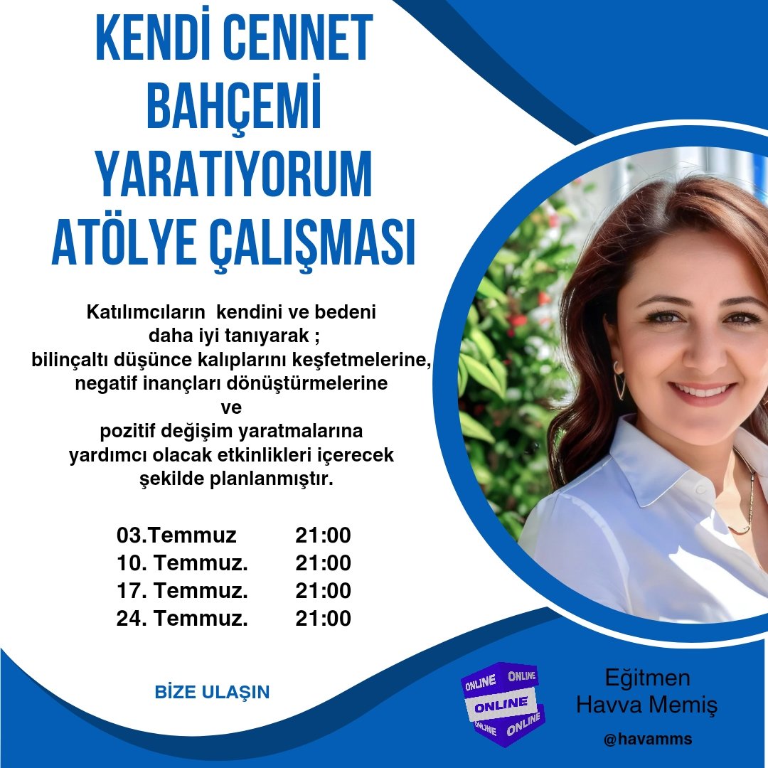 Katılanlara  özel muhteşem hediyeleri  kaçırmamak için hemen yerini ayırt.

💫1 seans bireysel  " KOÇLUK "  ve hedef belirleme çalışması hediye edilecektir.

Bu gönderiyi  beğenip paylaşanlar arasından çekilişle 3 kişi. bu eğitimlerin hepsine tamamen "ÜCRETSİZ " katılma hakkı....