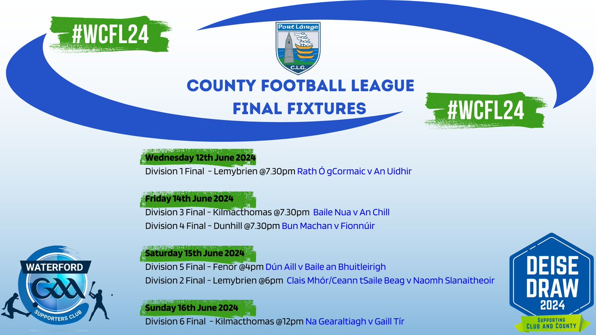 County Football League Final Fixtures.

Tickets: universe.com/users/waterfor…