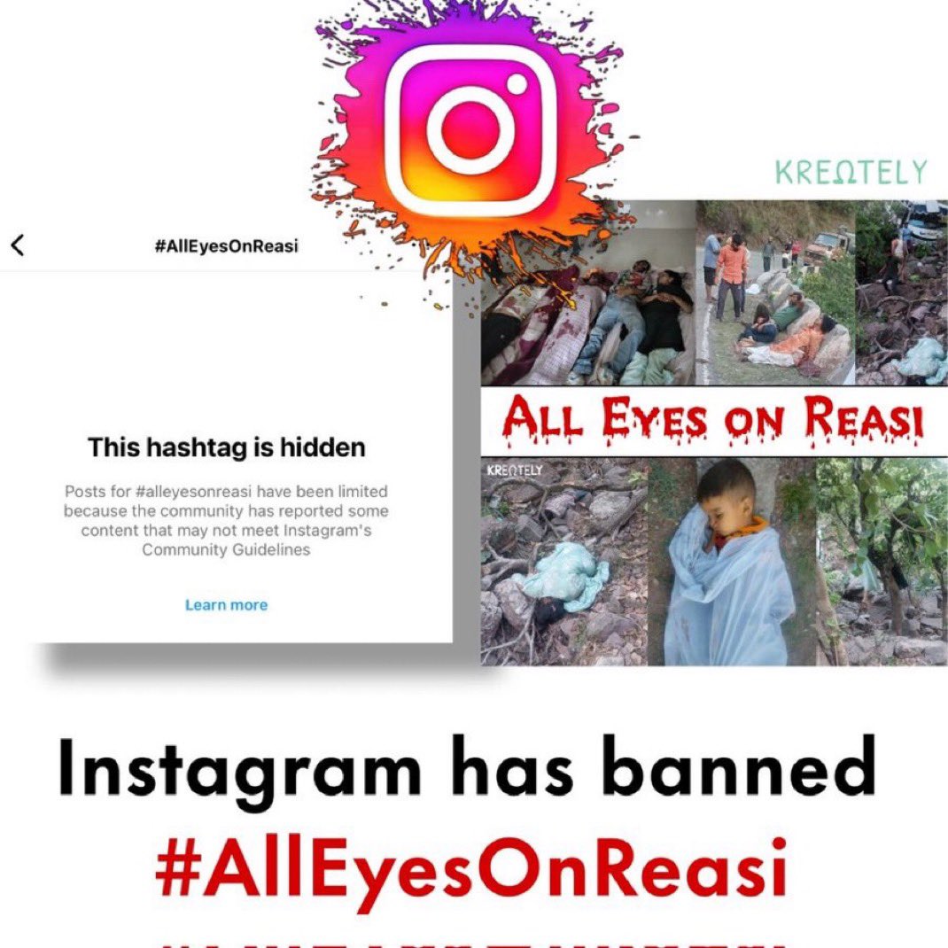 erbmjha's tweet photo. So Instagram has banned this All Eyes on Reasi hashtag..

Freedom of expression anyone? https://t.co/Rq1zv3QXAk