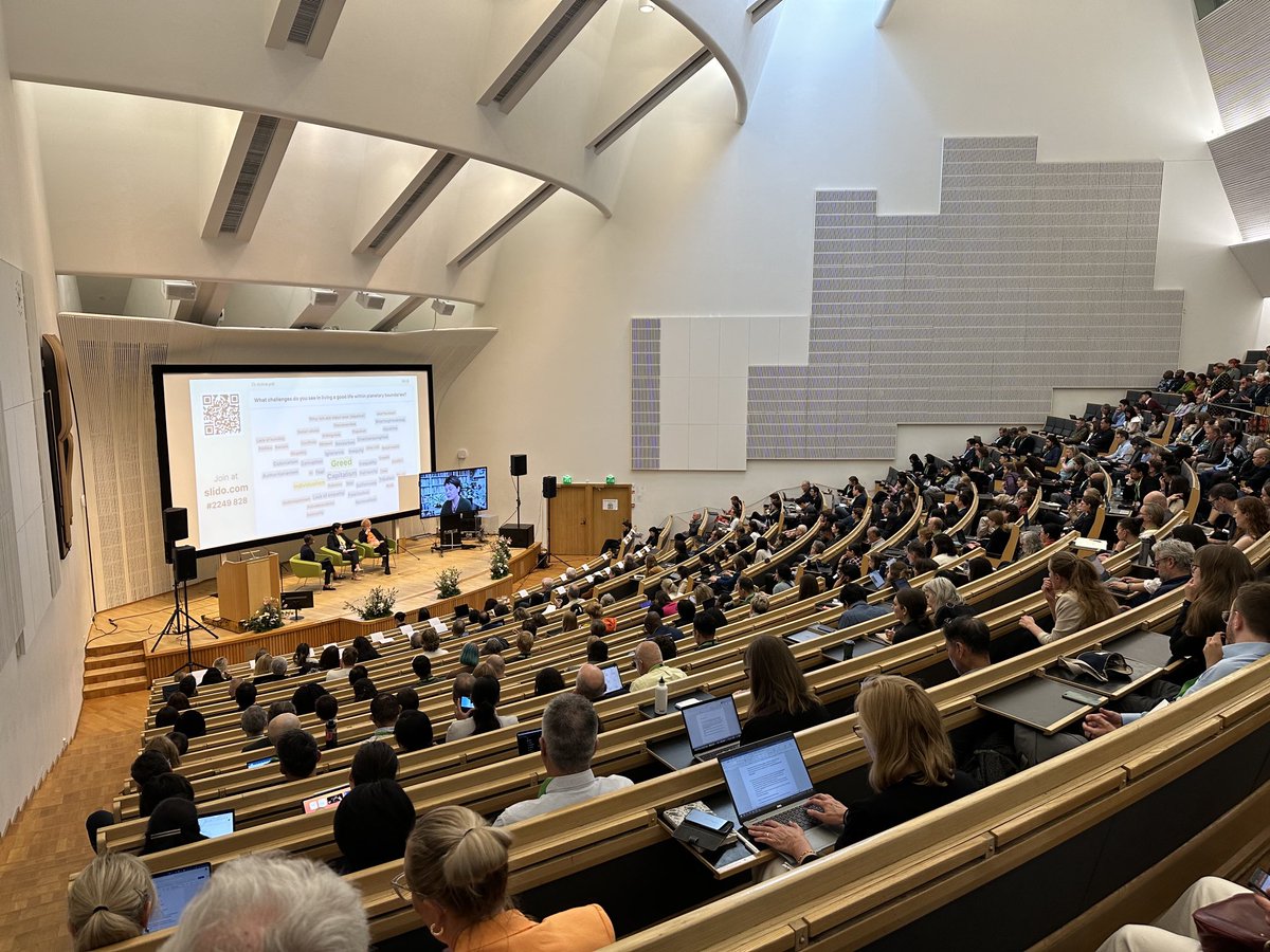 The worlds largest sustainability meeting ⁦<a href="/SRICongress/">Sustainability Research & Innovation Congress</a>⁩ is open.  participants from over 100 countries in the lecture room at ⁦<a href="/AaltoUniversity/">Aalto University</a>⁩ during plenary session 1. During the week the congress will move to ⁦<a href="/helsinkiuni/">University of Helsinki</a>⁩ #sustainability #kestävyys