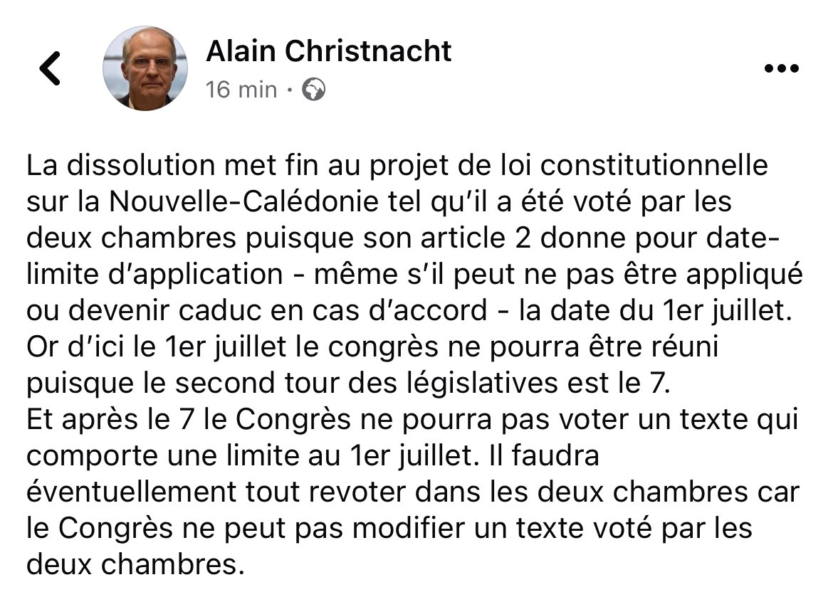 L_exile988's tweet photo. Alain Christnacht sur le projet de loi constitutionnelle sur le dégel du corps électoral. https://t.co/i7z4uTKDBt