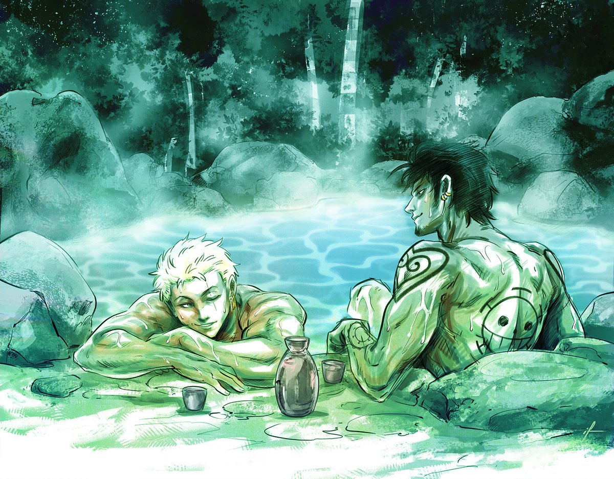 A relaxing (and flirty) onsen date 💦 #ローゾロ週間2024 #ロゾ週間2024 🐯⚔️