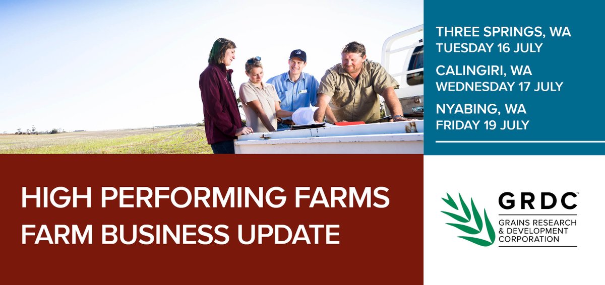 GRDCWest's tweet photo. 👉Register now for @theGRDC Farm Business Updates this July in Three Springs, Calingiri & Nyabing.
✅ innovative, leading-edge farm business practices driving high performing farms
✅excellent line up of topics
✅ great coffee & catering
https://t.co/G8Uu3SB8rJ
#grdcwest https://t.co/1jDdz49lez