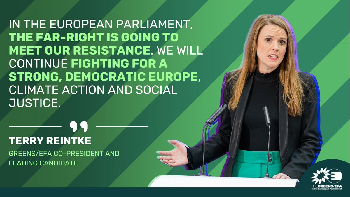 GreensEFA's tweet photo. We stand united against the far-right more than ever!

“We are a reliable, responsible partner and we are prepared to work constructively with other democratic parties to stop far-right forces from gaining power.” -  @TerryReintke 

🔗: https://t.co/U5baSdGezC

#EUelections2024 https://t.co/lYOtgo4940