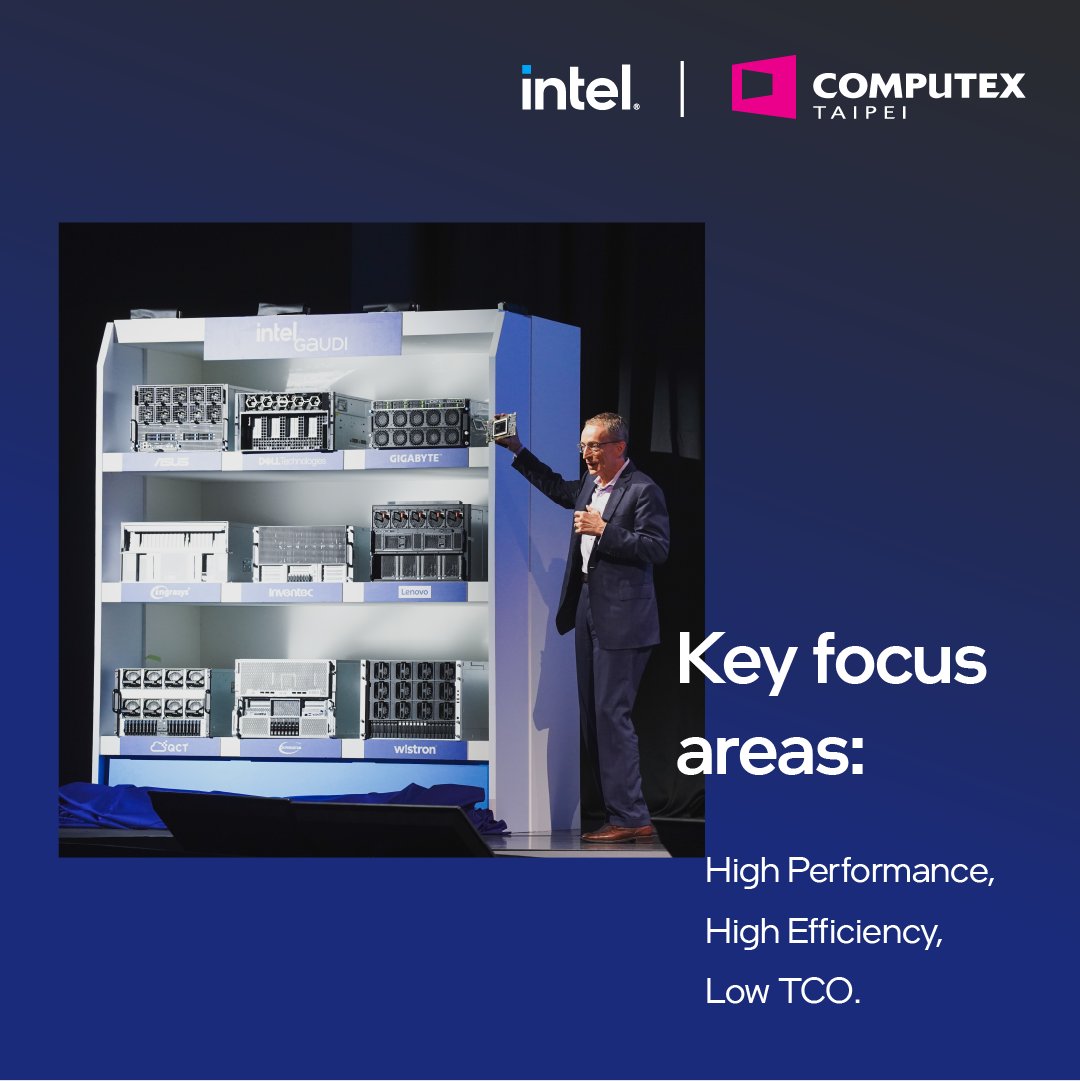 Intel_Indonesia's tweet image. At #Computex2024, Intel CEO Pat Gelsinger unveiled all new Intel®️ Xeon®️ 6 processors, Lunar Lake architecture and 80+ new AI PC designs and standard AI kits including eight Intel® Gaudi® 2 &amp;amp; 3 accelerators. Watch this video to catch the replay - intel.ly/3RmeXNv