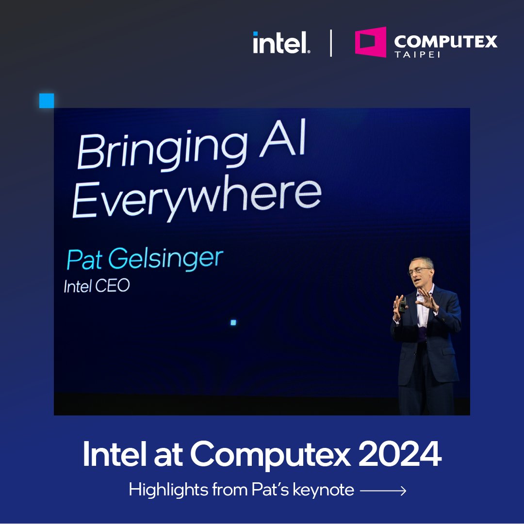 Intel_Indonesia's tweet image. At #Computex2024, Intel CEO Pat Gelsinger unveiled all new Intel®️ Xeon®️ 6 processors, Lunar Lake architecture and 80+ new AI PC designs and standard AI kits including eight Intel® Gaudi® 2 &amp;amp; 3 accelerators. Watch this video to catch the replay - intel.ly/3RmeXNv