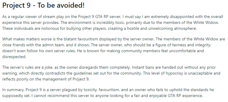 richiebyte's tweet image. #GTARP #Fivem #Project9 @FiveM Project 9, a GTA RP server to avoid if you are looking for a fair and enjoyable GTA RP experience.