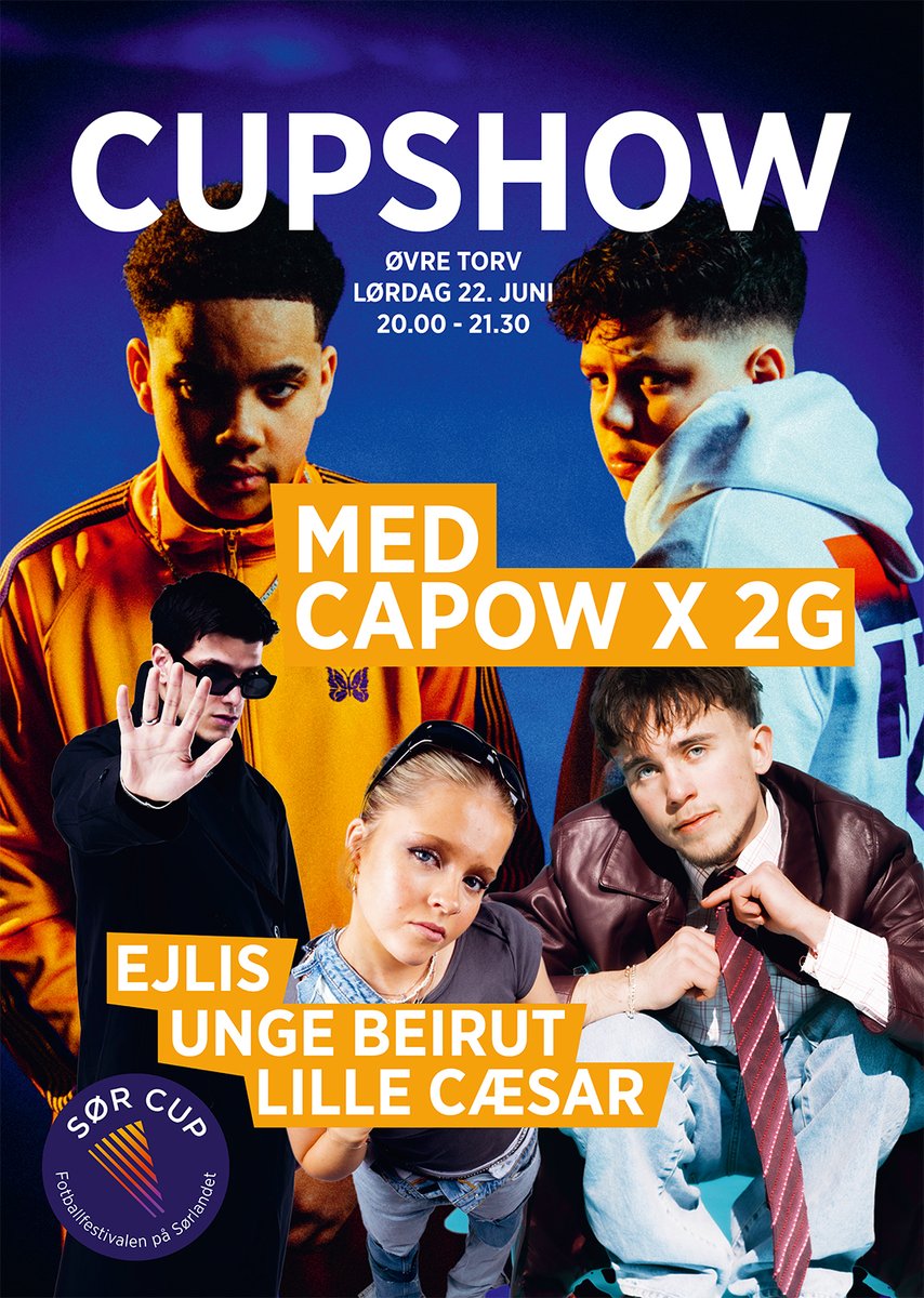 Artistene på cupshowet er klare! Les mer på sorcup.no/cupshow. Ikke glem å booke buss dersom du har A-kort.

Har du ikke deltakerkort? Fortvil ikke - du kan nå kjøpe billett til cupshowet. link på sorcup.no/cupshow.