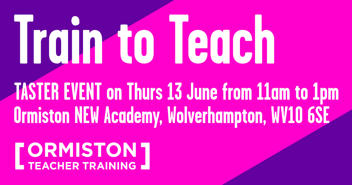 Join us at our <a href="/newacad/">Ormiston NEW Academy</a> #traintoteach taster event!

We will be there to discuss your #teachertraining options. If you are a hands-on learner, we can offer an immersive school-centred programme.

#EducationMatters