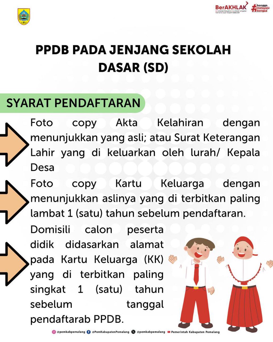 PemkabPemalang's tweet photo. Kanca Pemalang, simak yuk untuk PPDB jenjang SD ! https://t.co/AE6caBgp6A