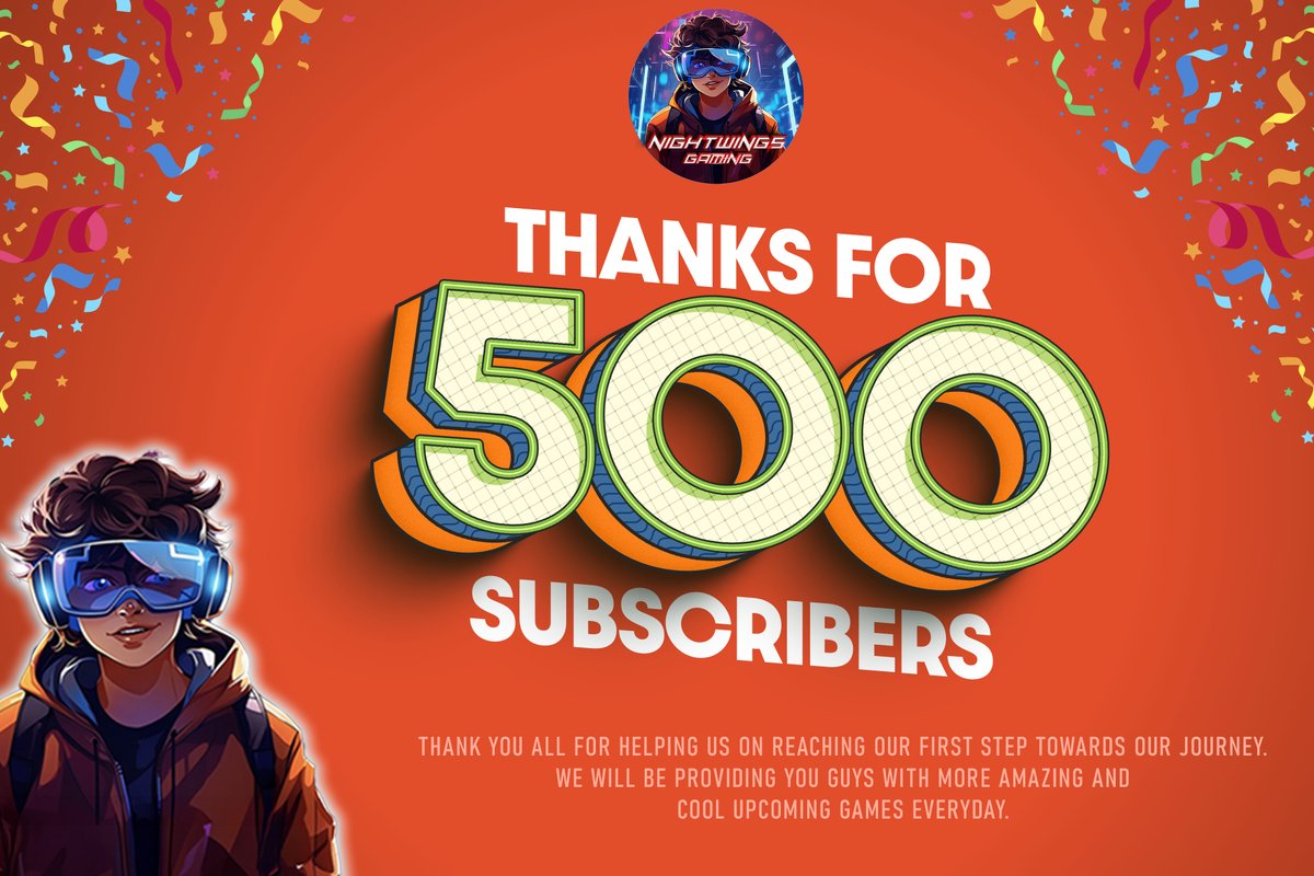 Wow, We have reached our first step! Thank you so much everyone, We just hit 500 subscribers on <a href="/YouTube/">YouTube</a>! #500subs 

Continue to support us. We will continue to bring you the Best &amp; Cool upcoming games everyday.
#nightwingsgaming #gamingchannel #indiegame