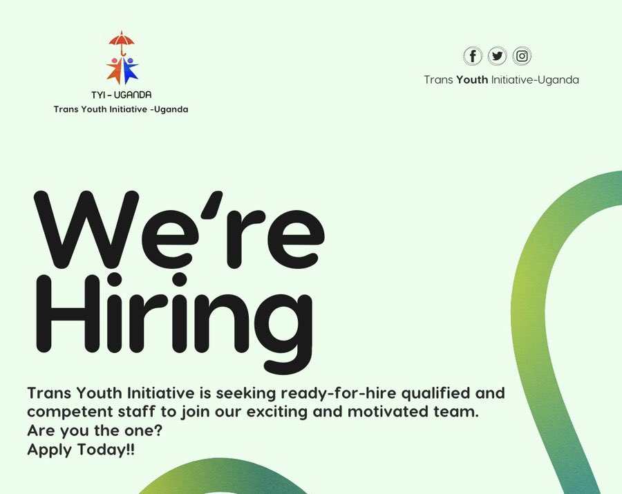 JobNoticeUG's tweet photo. The Trans Youth Initiative is hiring!

- 10 Peer Educators: https://t.co/DP6plD6gP7

- Field Assistants: https://t.co/vqrHq1ZkeP

- Advocacy Officer: https://t.co/vqrHq1ZkeP

- Project Coordinator: https://t.co/qv59gO1SEH

- MEAL Officer: https://t.co/qUVzSYm9UK https://t.co/JWAh8CEyCG