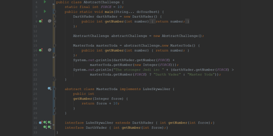 RafaDelNero's tweet photo. Solve this #Javachallenge about Interfaces and Abstract Classes to reveal the answer. Decide the ultimate victor between Master Yoda and Darth Vader! π
π https://t.co/AnKLYl8x65
#CodingChallenge #javachallengers #software #java #InterfacesVsAbstract #MasterYoda #DarthVader https://t.co/PV5Rp7FmDD
