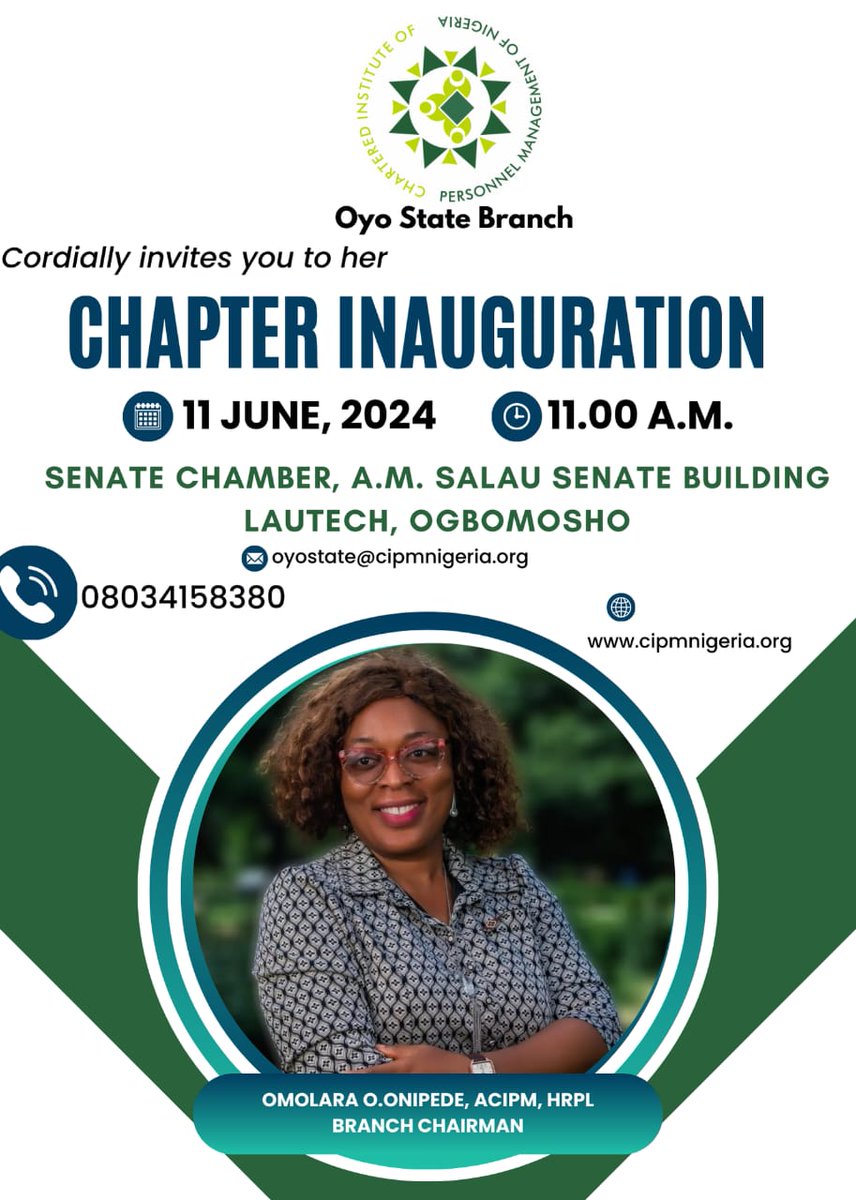 CIPMOyobranch's tweet photo. Join us as CIPM Oyo State Branch inaugurates a new chapter tomorrow. Details in the flier. @cipmnigeria #cipm #cipmoyostate https://t.co/nHz6PE9LGp