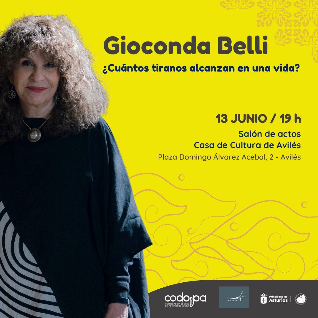 😁Un placer poder recibir a una de las mujeres más relevantes en el mundo de la literatura.
<a href="/GiocondaBelliP/">Gioconda Belli</a> nos hablará el próximo jueves sobre sus vivencias, los tiranos encontrados en el camino y como todo ello ha influido en su obra.

13JUN / 19h / Casa de cultura <a href="/AytoAviles/">AytoAvilés</a>