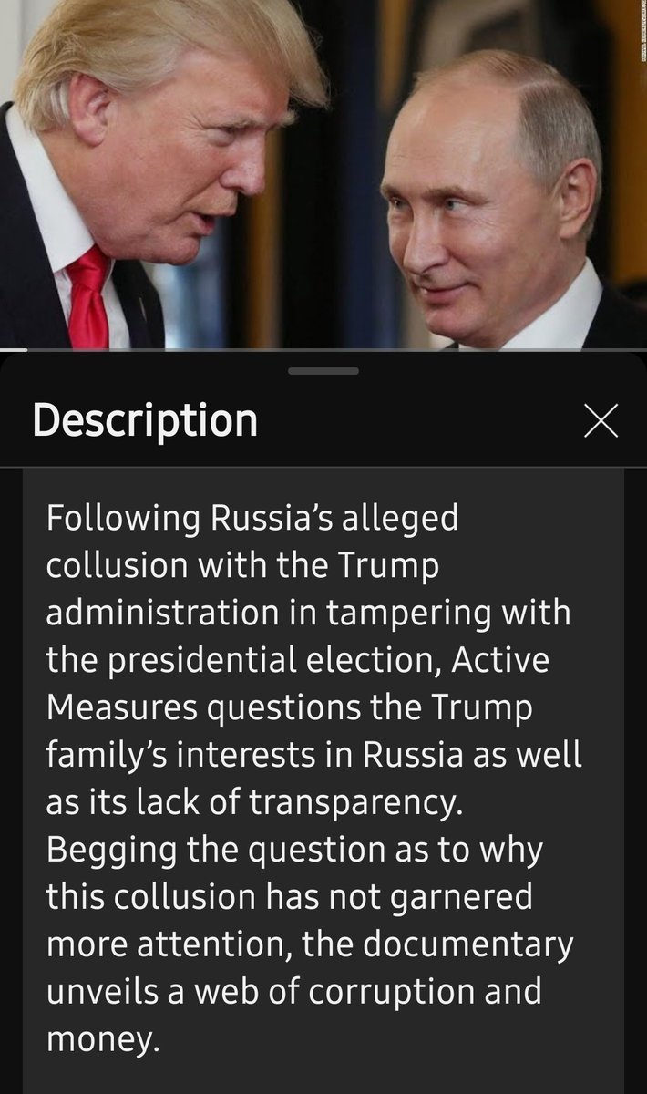 LindaKWS1's tweet photo. ACTIVE MEASURES-
"A follow-the-money documentary traces the corrupt connection between Donald Trump and Russia, which the movie fills in with timely acuity."
#TrumpRussia
#DonaldTrump #Putun
#TrumpRussiaCollusion
The documentary and the trailer is in this THREAD https://t.co/k0jOOHgRo4