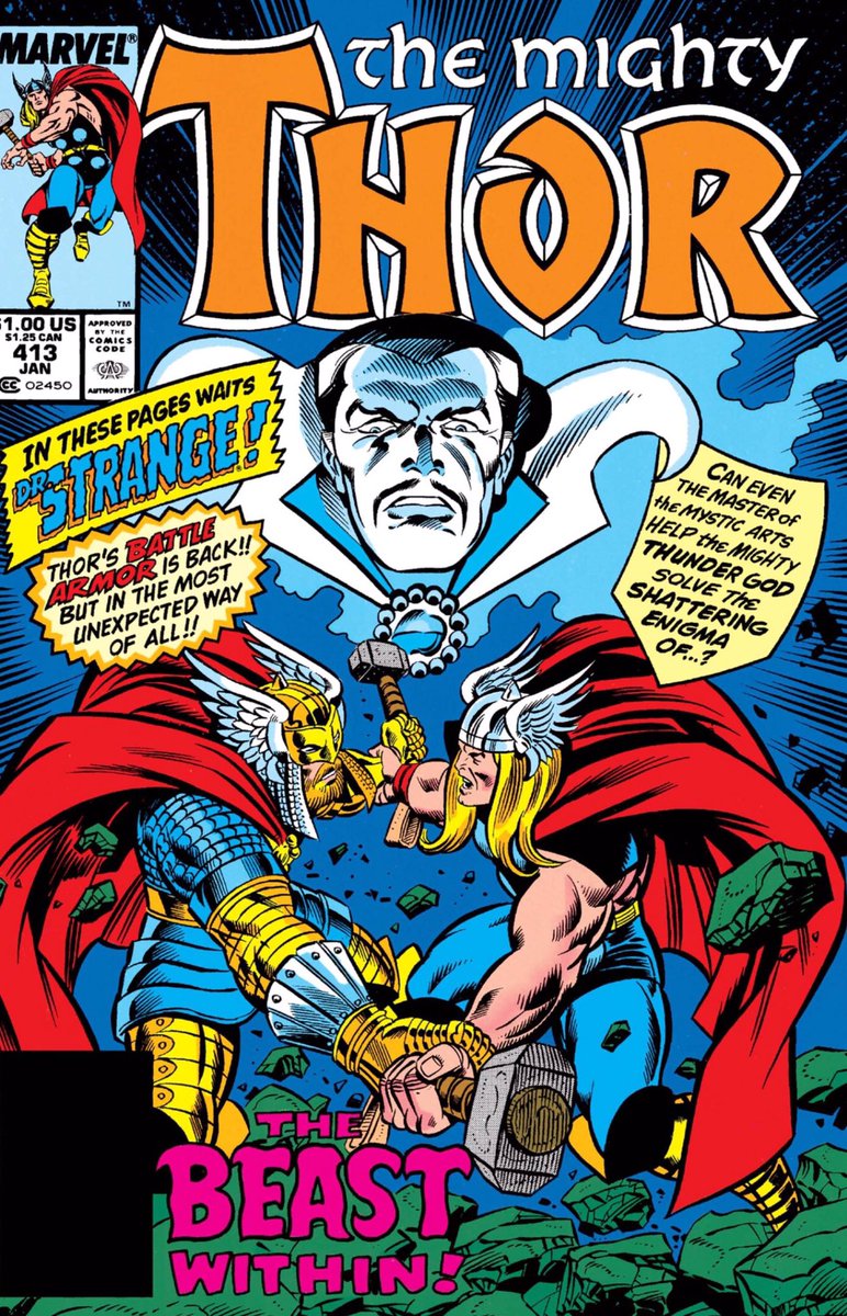 DailyAvengersHQ's tweet photo. #Thor 413 - Thor and Hercules go to Doctor Strange to figure out who is behind this war against the heroes known as #ActsOfVengeance - and Thor is thrown into a mystical realm where it is revealed that none other than Loki is behind this all! https://t.co/xWjrtCNjbB