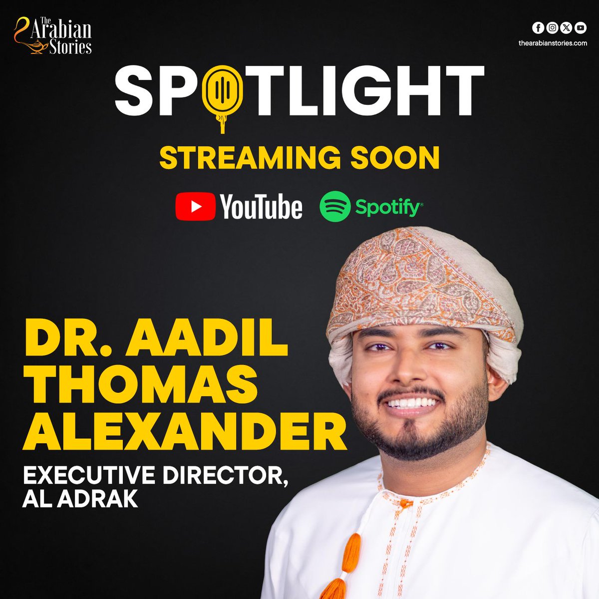 Our next guest on SpotLight is Dr. Aadil Thomas Alexander, Executive Director, Al Adrak Trading &amp; Contracting LLC.

Podcast dropping soon!

#TASPodcast #Spotlight #TheArabianStories

<a href="/TariqAlBarwani/">Tariq Al Barwani</a>   <a href="/aadil_alexander/">Dr.Aadil Alexander</a>