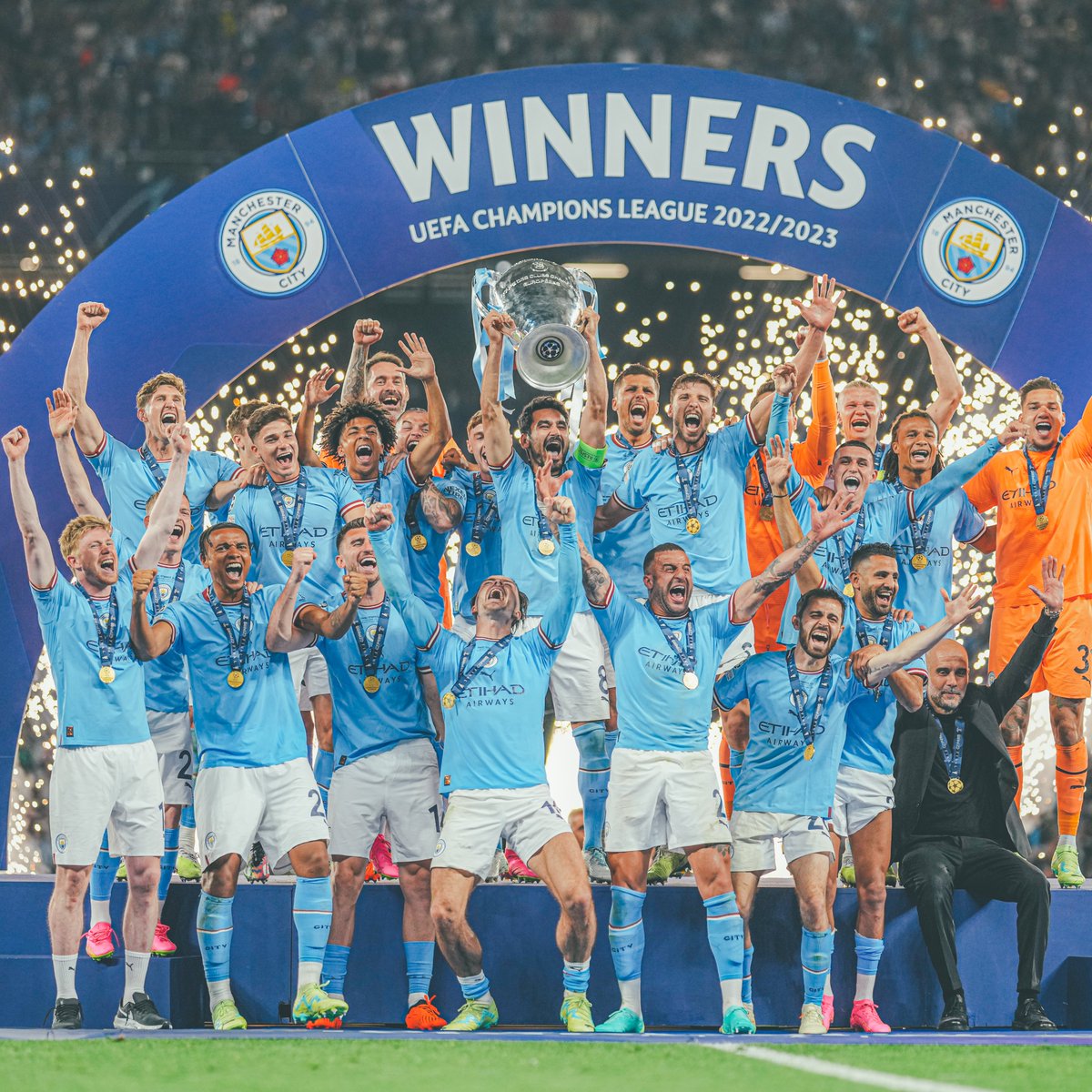 ManCity's tweet photo. One year ago today, THIS happened! 🏆🏆🏆🩵 https://t.co/NUpoRIQZbG