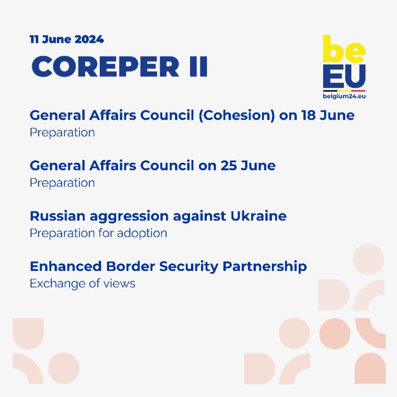 BelgiuminEU's tweet photo. This week's agenda for #COREPERI and #COREPERII.

#EU2024BE