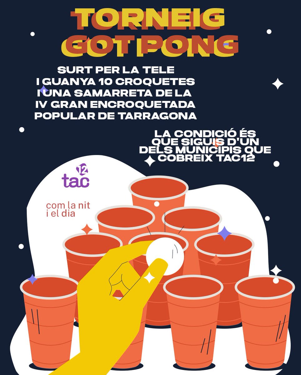 ⚠️Vols guanyar 10 croquetes i una samarreta de la IV Gran Encroquetada Popular de Tarragona? 

🥃Ho pots aconseguir participant al torneig GOT-PONG! 

🍺La Fira aproxima't se celebra el dissabte 15 de juny al Parc Saavedra.