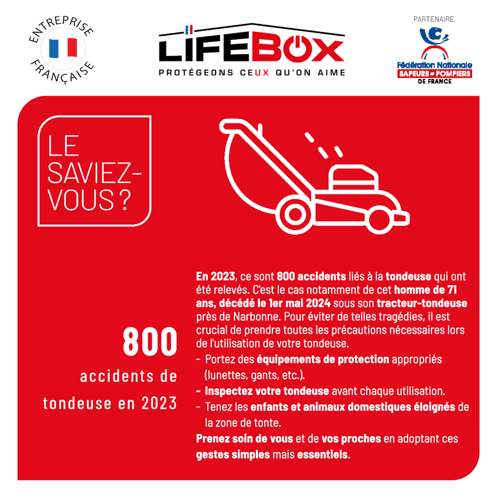 Lifeboxsecurit3's tweet photo. Au début de ce mois de mai, un homme de 71 ans est décédé près de Narbonne suite à un accident lié à son tracteur-tondeuse. Il est donc vital de prendre les précautions nécessaires pour éviter ce genre de tragédie. #lifebox #sécurité #protéger #SécuritéDomicile https://t.co/eA6a1zV7xe