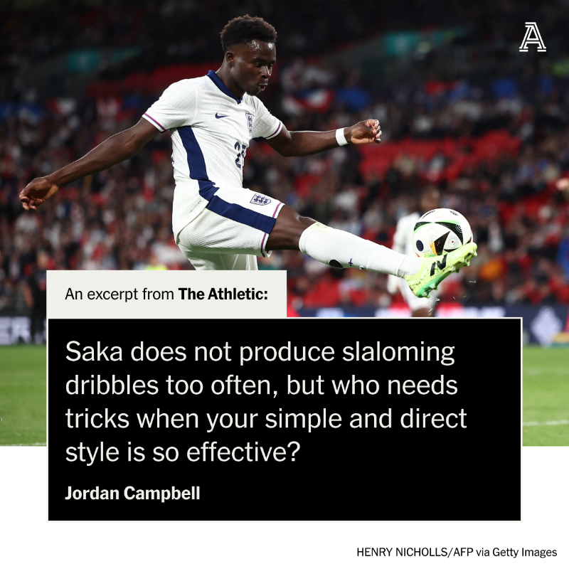TheAthleticFC's tweet photo. Bukayo Saka 🏴󠁧󠁢󠁥󠁮󠁧󠁿

🔴 Club: Arsenal
📍 Position: FWD
🧢 Caps: 33
⚽️ Goals: 11

Saka’s superpower? His efficiency.

It is the quality that all young forwards search for and most never find, but it has been the Arsenal forward's gift from a young age.

✍️ @JordanC1107