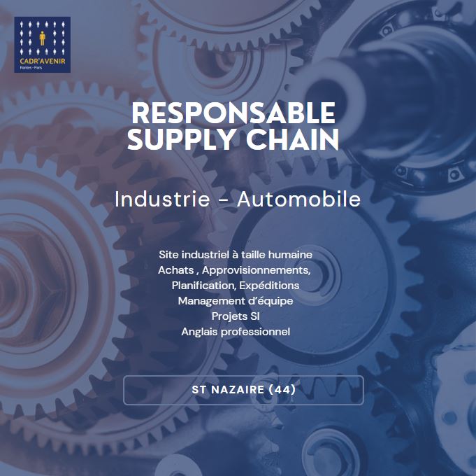 CadrAvenir's tweet photo. Nous recrutons pour notre client un(e) Responsable Supply Chain. 
Le poste est basé à St Nazaire (44).
 
L'offre en détails ici 👉:  https://t.co/8sRqKqshRr https://t.co/nvr26q83qY