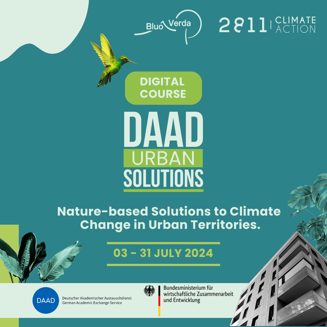 🚨 We are thrilled to announce this year’s call for applications for our online course “Nature-based Solutions (NbS) to Climate Change in Urban Territories”  <a href="/DAAD_Germany/">DAAD News</a> <a href="/2811platform/">2811</a> 
🔗More info and application link tinylink.net/oVKVx