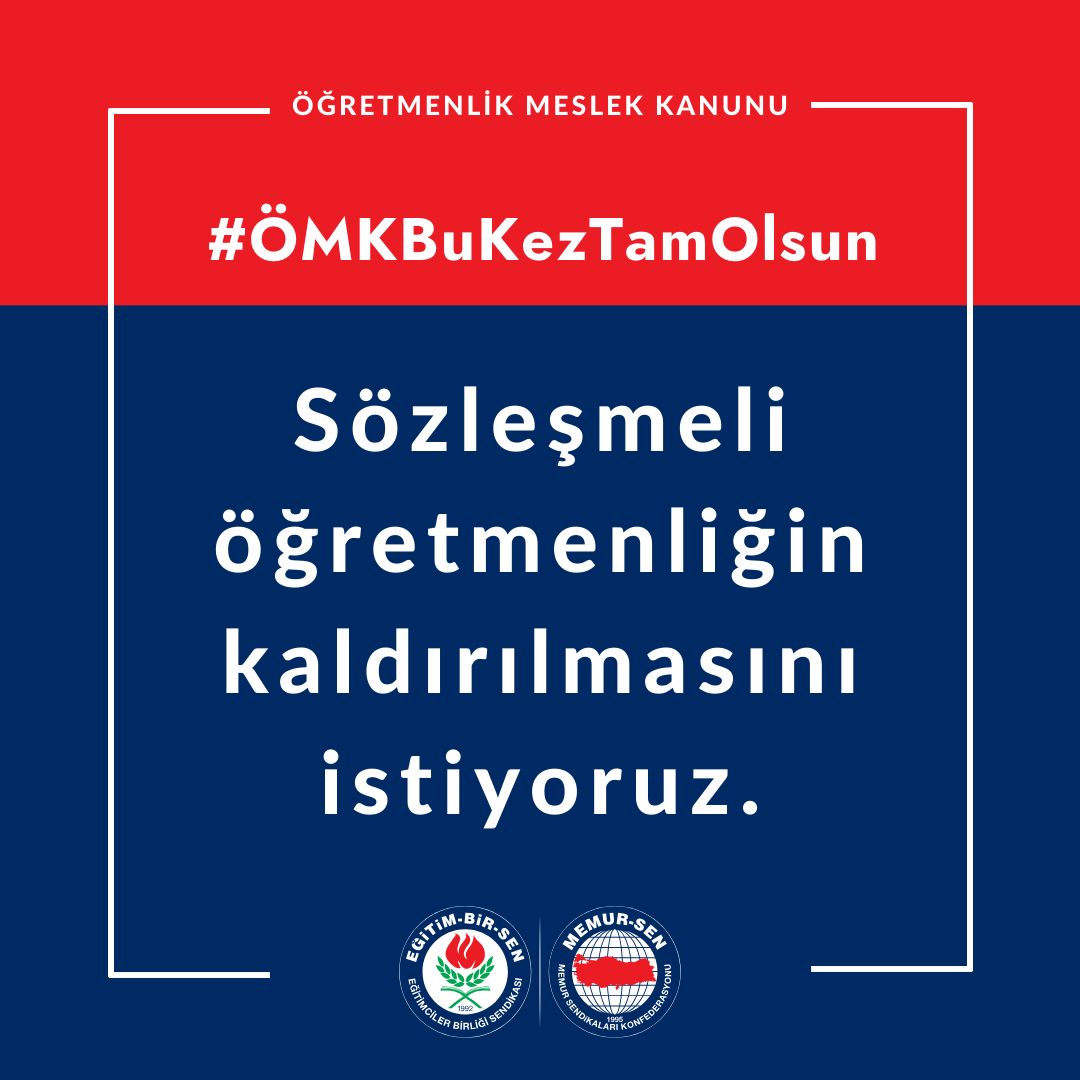 🔴 Adaylığı kalkan bütün öğretmenlerin aile bütünlüğünün sağlanmasını istiyoruz. 

🔵 Uzman öğretmenliğe esas hizmet süresinin 5 yıl, başöğretmenlik için 10 yıl olmasını istiyoruz. 

🟢 Millî eğitim uzmanı, il millî eğitim müdür yardımcısı, ilçe millî eğitim müdürü, araştırmacı,
