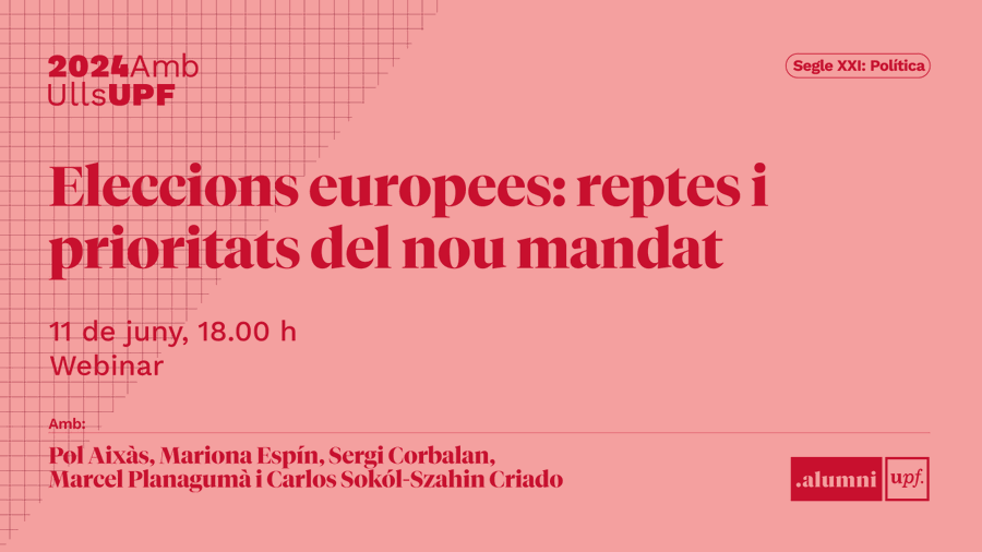 <a href="/bbardagil/">Bernat Bardagil</a> <a href="/TraduccioUPF/">Traducció UPF</a> <a href="/alumniUPF/">Alumni UPF</a> 🗳️ Demà (18.00 h), nou webinar del cicle #2024AmbUllsUPF, una taula rodona que analitzarà els resultats de les eleccions europees amb els <a href="/alumniUPF/">Alumni UPF</a> Pol Aixàs, <a href="/Itsmerion1996/">Mariona Espín</a>, <a href="/sergicorbalan/">Sergi Corbalán</a>, <a href="/marcelplabo/">Marcel Planagumà</a> i <a href="/csokolsz/">Carlos Sokól-Szahin</a>, moderat per <a href="/pauruizguix/">Pau Ruiz Guix</a>