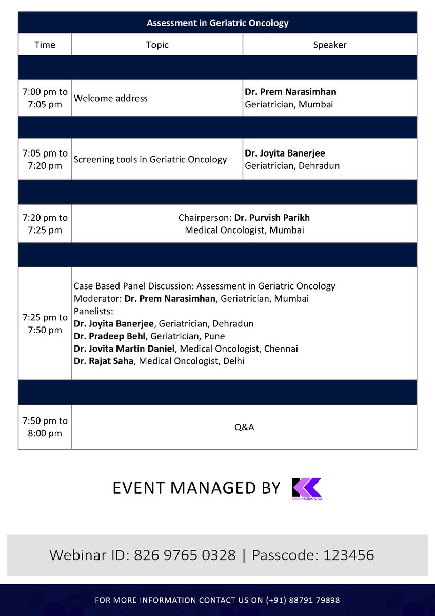 Dr Prem Narasimhan (@nnprem) on Twitter photo Please join us for the Third Webinar of the exciting webinar series by the Asian Geriatric Oncology Society on Thursday 
June 13th  2024 7pm onwards IST./3.30pm CEST
#Asiangeriatriconcologysociety 
#Geriatriconcology
#Eldercare Please join us for the Third Webinar of the exciting webinar series by the Asian Geriatric Oncology Society on Thursday 
June 13th  2024 7pm onwards IST./3.30pm CEST
#Asiangeriatriconcologysociety 
#Geriatriconcology
#Eldercare