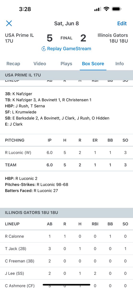 <a href="/Rluconic13/">Ryan luconic</a> RHP IF Jacksonville HS 2025 with a W CG 1 ER 5H 3K performance!!!