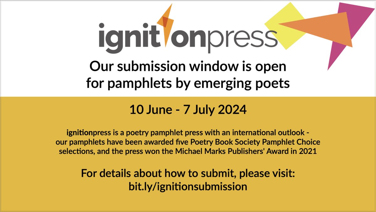 brookespoetry's tweet photo. The submission window for #ignitionpress is now open until 7 July! We're looking for emerging poets who have - or are working towards - a pamphlet-length manuscript. For details about how to submit, please visit: https://t.co/CWd54Q0FgQ https://t.co/pqyd6W8z9K