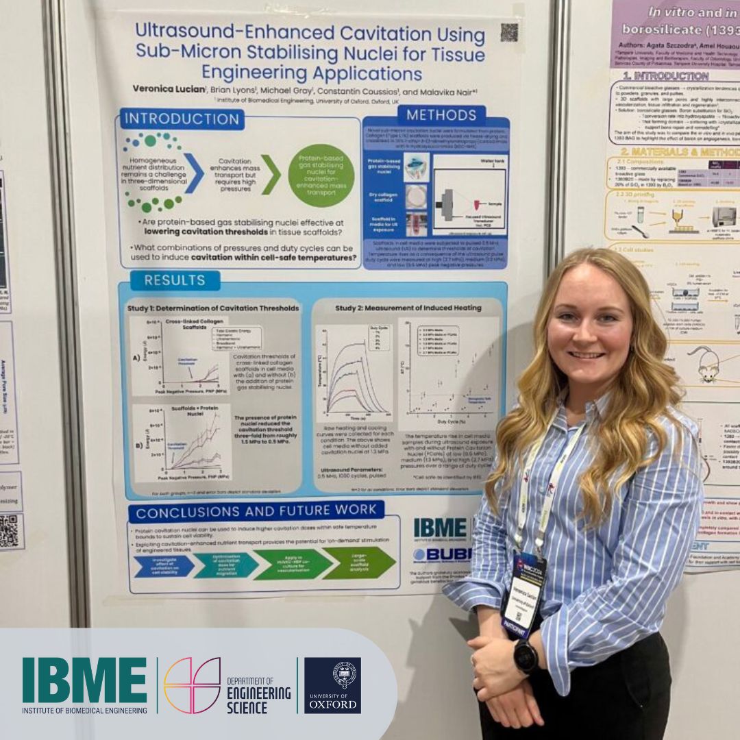 oxengsci's tweet photo. Congrats to IBME doctoral student Veronica Lucian for winning Best Presentation at 2024 World Biomaterials Congress! For her inspiring ultrasound tissue engineering research. 👏 #WorldBiomaterialsCongress #OxfordEngineering #IBME https://t.co/UNsAQVsMl4 https://t.co/k4rxPtf7oR