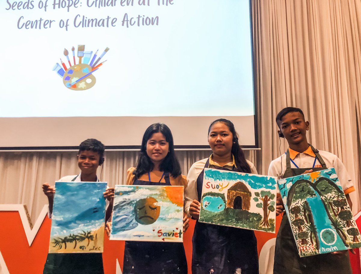WorldVisionKH's tweet image. Four members of the Children Youth Council of @WorldVisionKH were selected to participate in the Young Mind Camp, along with children from six other countries. They engaged in dialogue with regional leaders, conducted site visits, group discussions on the #SDGs and #climateissues
