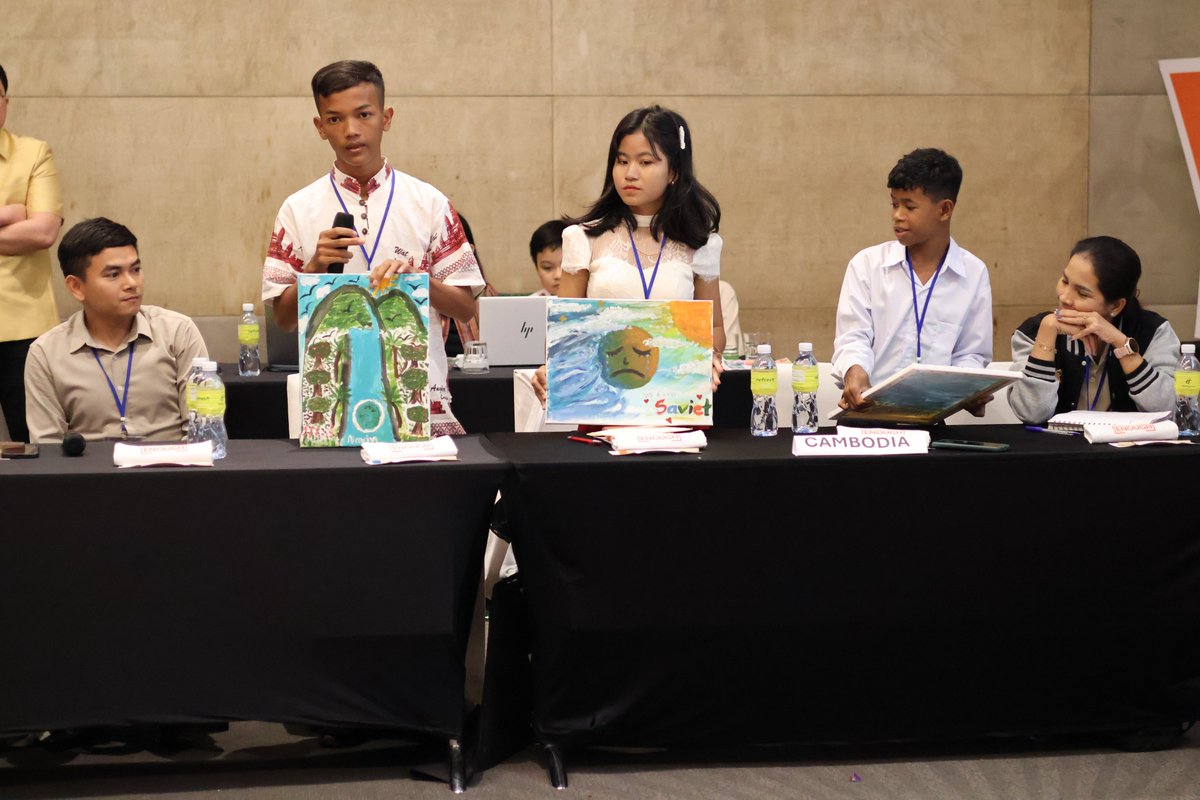 WorldVisionKH's tweet image. Four members of the Children Youth Council of @WorldVisionKH were selected to participate in the Young Mind Camp, along with children from six other countries. They engaged in dialogue with regional leaders, conducted site visits, group discussions on the #SDGs and #climateissues