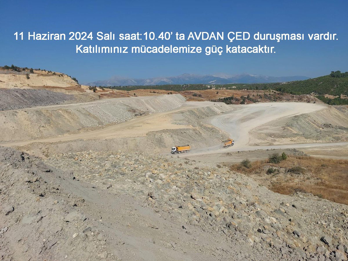 11 Haziran 2024 tarihi Avdan için ayrıca önemli bir tarih…Avdan’da uygulanan çevre felaketine Dur demek için 11 Haziran Salı saat 10:40 da Denizli İdare Mahkemesinde görülecek olan ÇED Duruşmamıza tüm bileşenlerimizi bekliyoruz🚨🚨🚨
