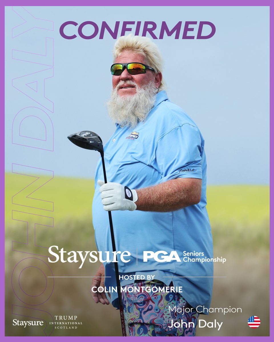 euLegendsTour's tweet photo. CONFIRMED - @PGA_JohnDaly takes on the Staysure PGA Seniors Championship hosted by @montgomeriefdn at Trump International Golf Links at the end of July. Ticket price saving for buying online. @staysure @TrumpScotland @ThePGA #SPGASC #euLegendsTour #staysure https://t.co/63AABGeC0e