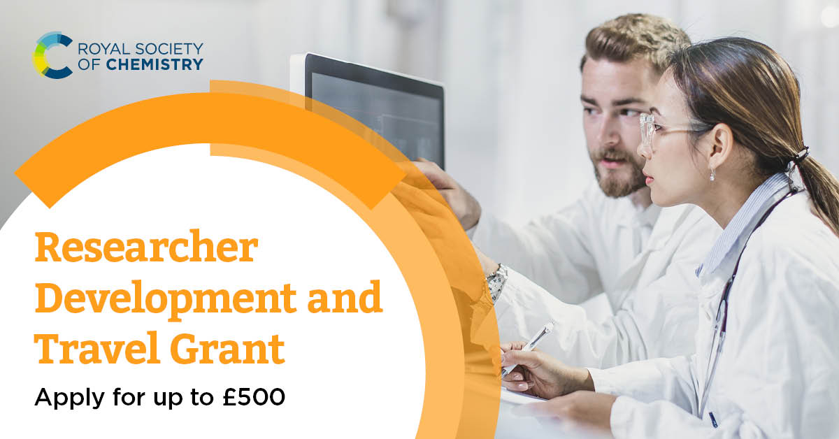 As an early career researcher or PhD student, our Researcher Development and Travel Grant could fund a conference presentation and more.

Apply by 29 July: rsc.li/3Vs55nK