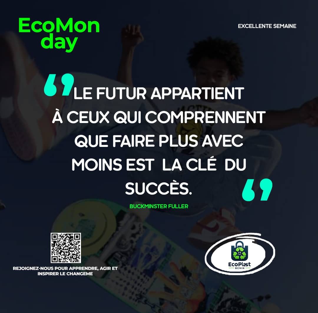 EcoPlastBenin's tweet photo. ♻️ "Le futur appartient à ceux qui comprennent que faire plus avec moins est la clé du succès " ÉcoPlast Bénin.
Méditons tous sur cette citation et mettons-nous en pratique.
Passez une excellente semaine de travail 🙏
#EcoMonday #EcoPlastBenin #ProtégeonsNotrePlanète #Recyclage https://t.co/zwyEDNdeSJ
