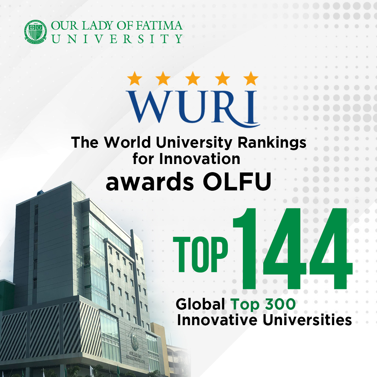 fatimaphoenix's tweet photo. OLFU receives four prestigious awards from the World University Rankings for Innovation (WURI)!

#OLFU #RisetotheTop #WURI2024 https://t.co/5CrmM5IxJC