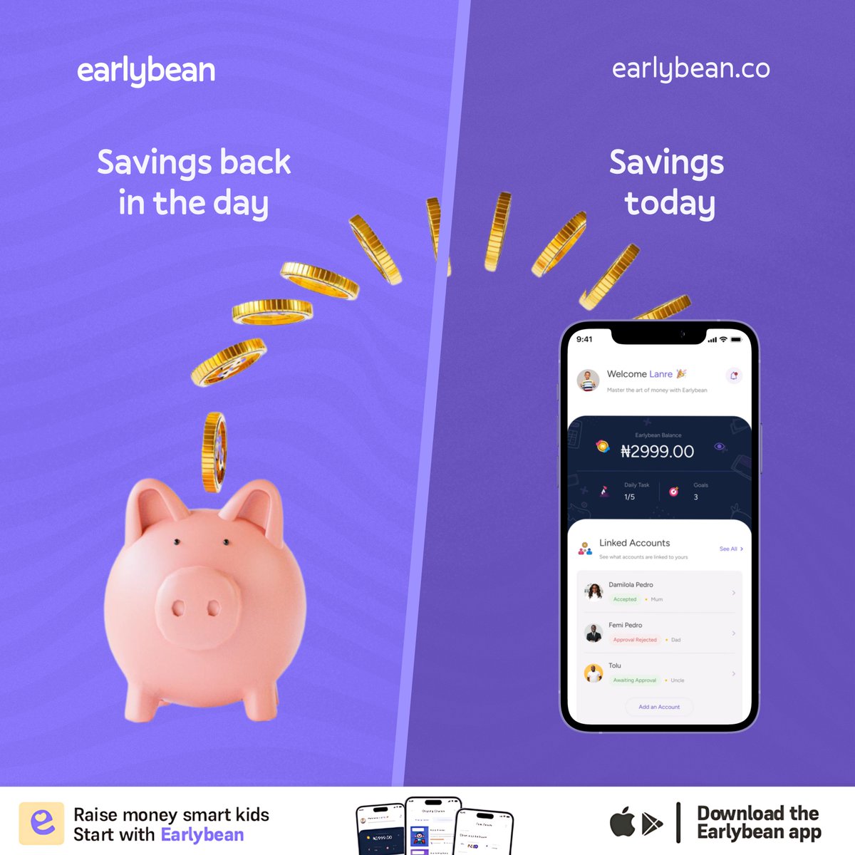 myearlybean's tweet photo. Make the smart money move ๐. Start saving on Earlybean today.
Click the link below to get started: https://t.co/3t1Qhlx5TJ
#myearlybean #financialliteracyforkids #kids #parentsofkids https://t.co/CLx4Cl7S2S