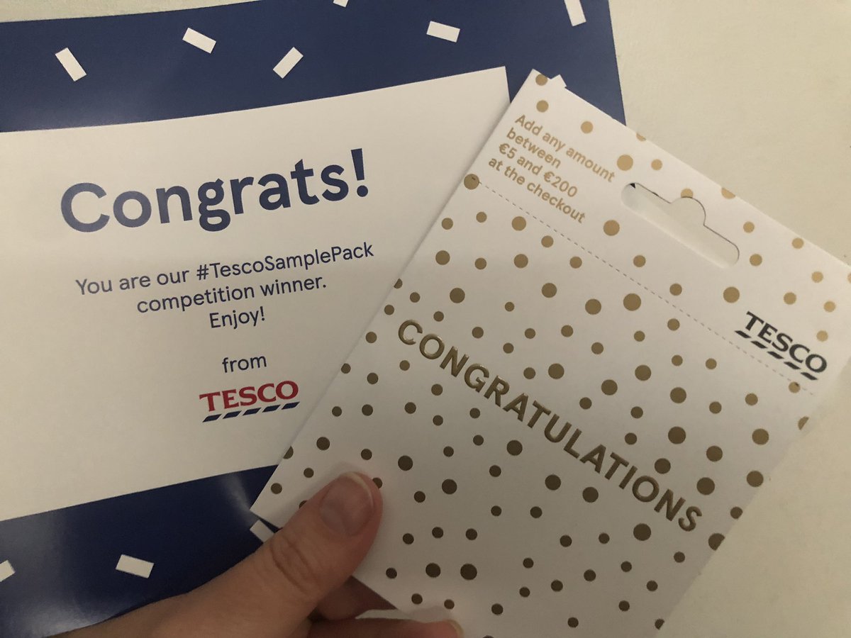 AshiLockie's tweet photo. I never win anything, usually, so this was a lovely thing to receive this morning! €100 voucher just for sharing some of the delicious #TescoSamplePack boxes we’ve had with our online shopping. Thanks so much @TescoIrl - can’t wait to spend it ♥️ https://t.co/TVee07yARK