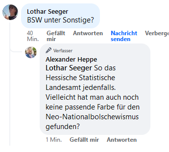 AlexanderHeppe's tweet photo. Ich mag ja mein Alte-Leute #Facebook.
Heute: schöner antworten mit Alex.
#Europawahl #BSW #TrollBack https://t.co/xn5MERNf2t